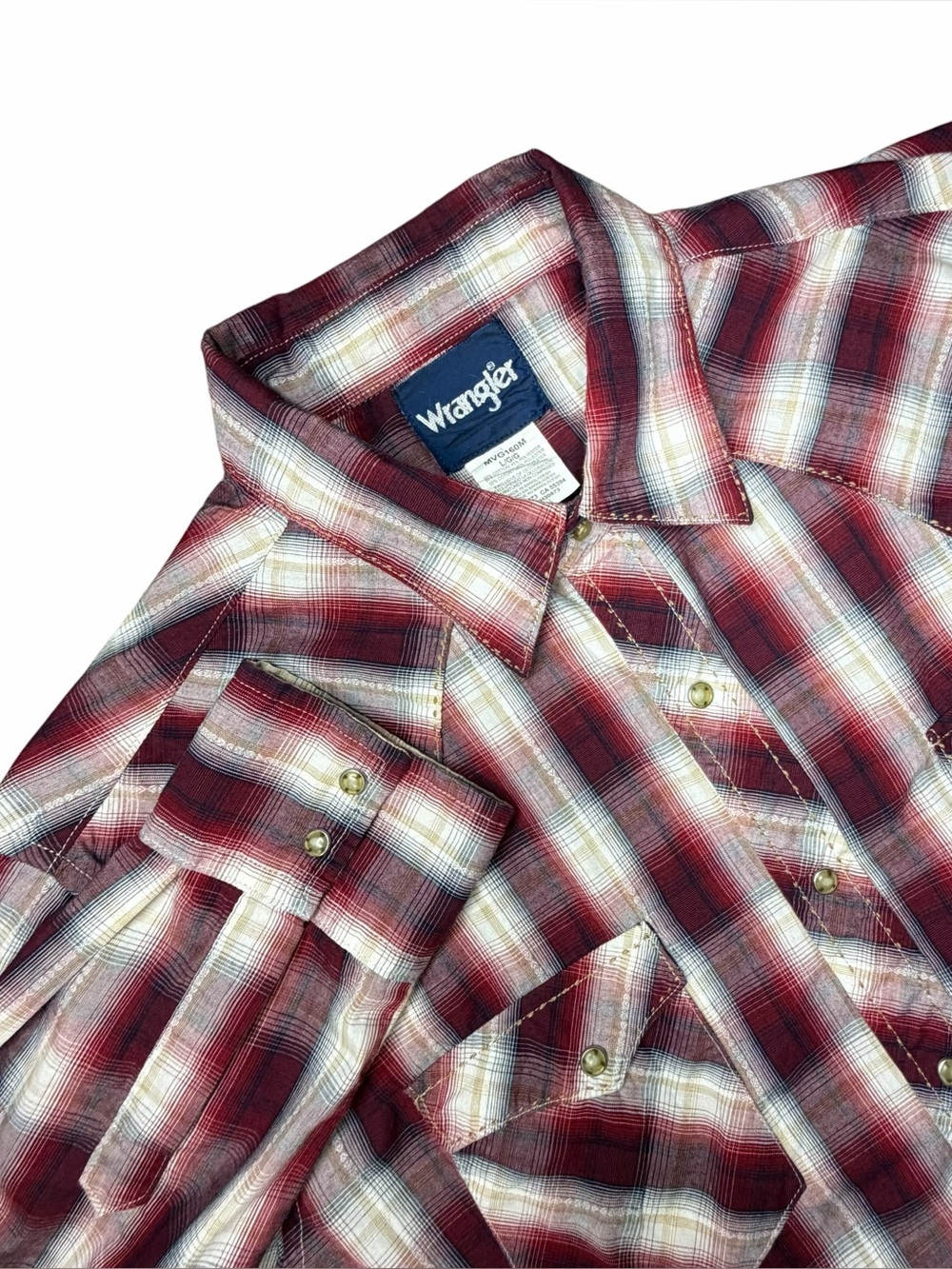 Wrangler Men’s L Red Plaid Western Pearl Snap Long Sleeve Shirt Cowboy Rodeo
